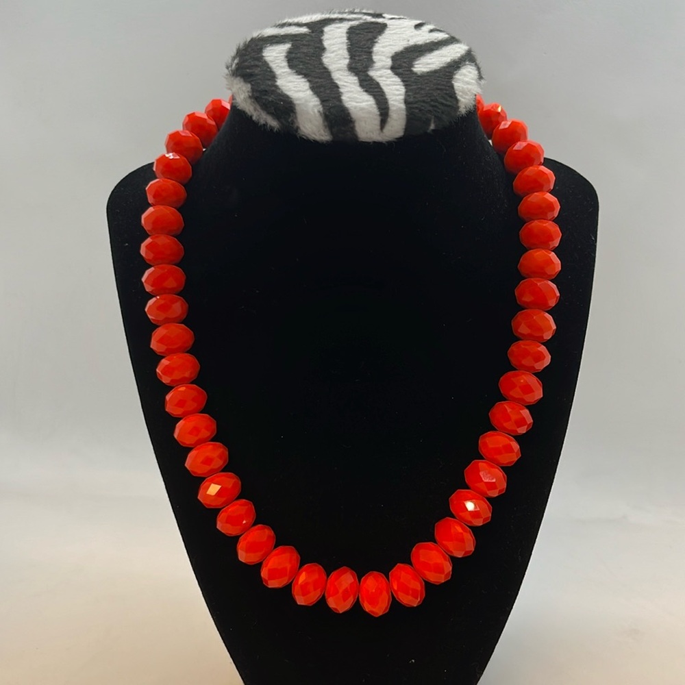Sassy orange glass faceted rondelles necklace with toggle clasp